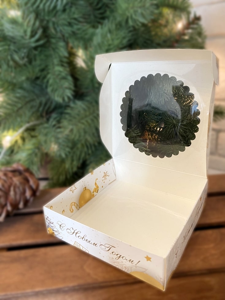 Коробка под печенье/пряник/мармелад/пончик Золотой Новый Год, 115*115*30 мм — изображение 3